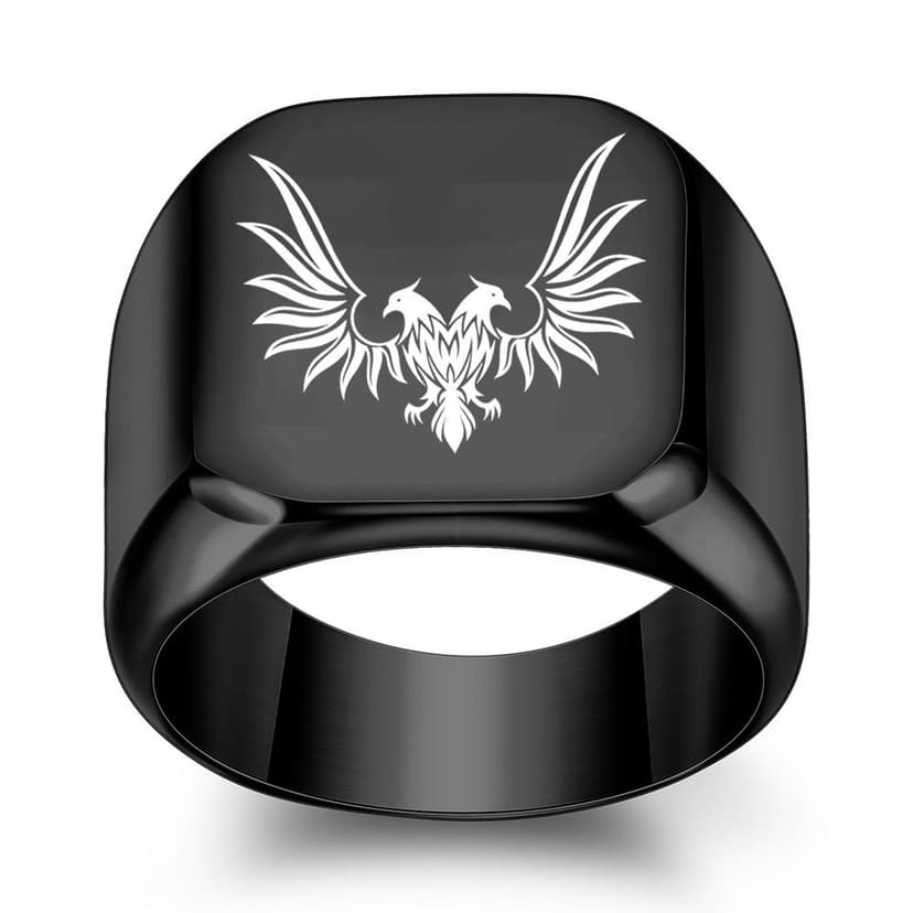 European and American Cross-Border Laser-Engraved Double-Headed Eagle 18mm Square Smooth Stainless Steel Ring Vintage Ring Wholesale Hot Sale