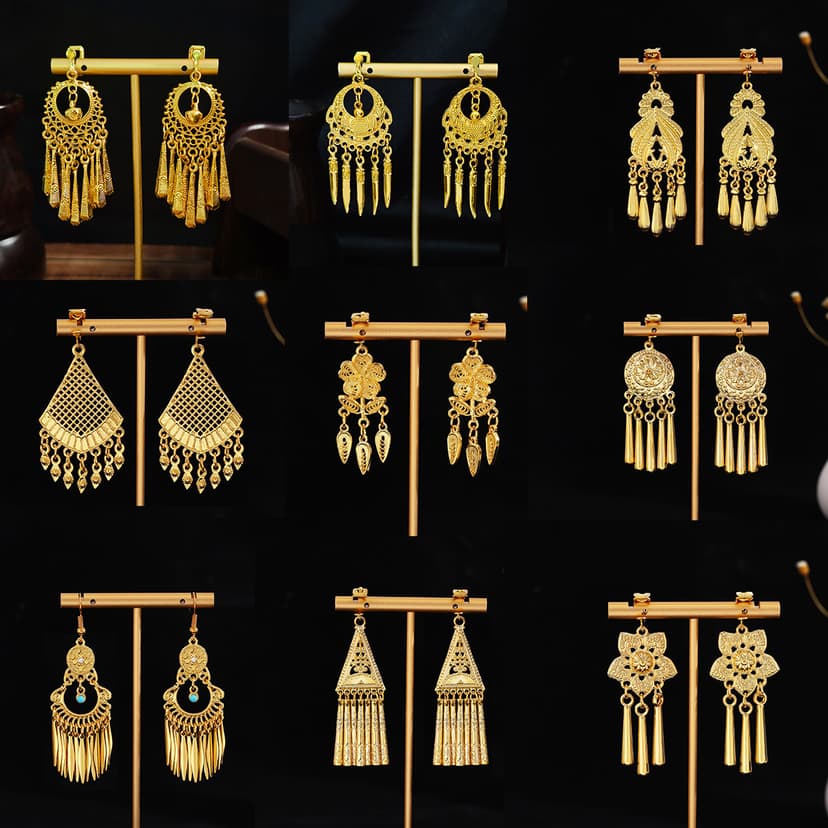 European and American Cross-border Long Water Drop Leaf Tassel Bell Without Ear Holes Ear Clip Retro Ethnic Style High-end Earrings