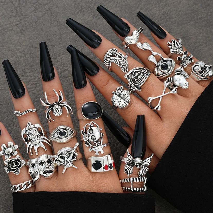 Cross-Border New Dark Stylish Skull Spider Card Exaggerated Retro Ring 24-Piece Set High-End Ring Jewelry