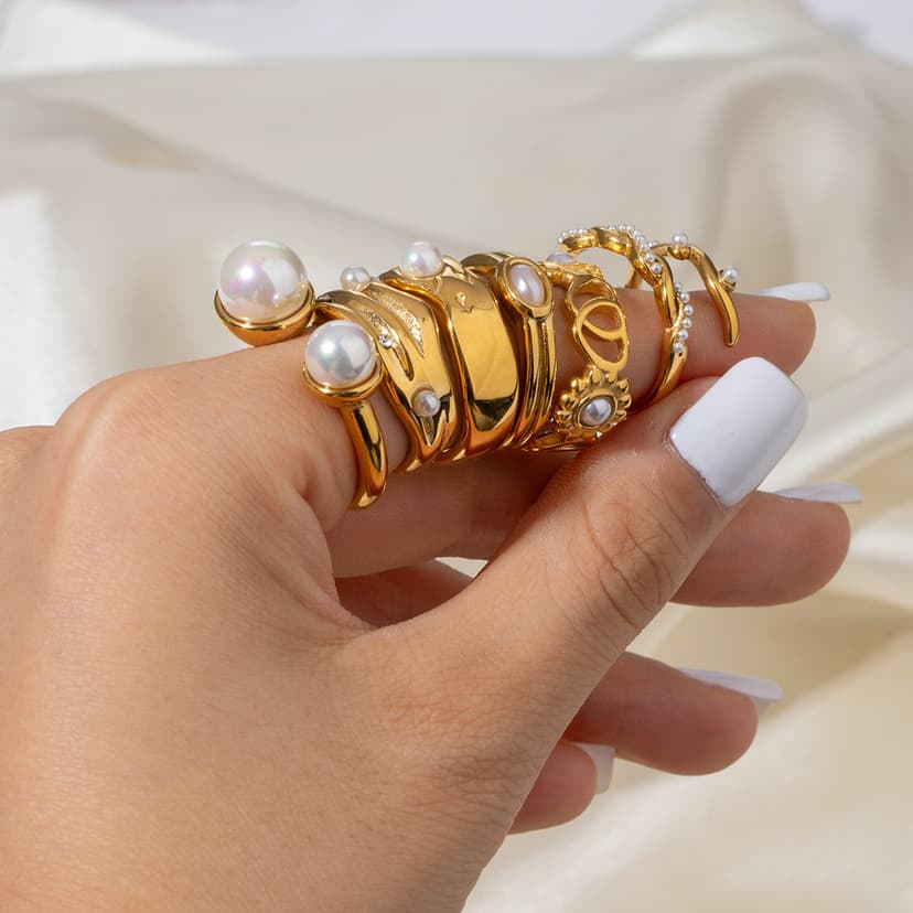 High-End European and American Fashion Niche Design Stainless Steel Pearl Ring with a High-End Feel, Cross-Border Titanium Steel That Does Not Fade