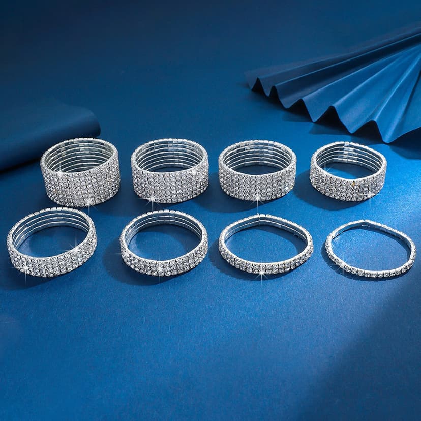 Factory Direct Sales of European and American Full Diamond Tennis Chain Elastic String Bracelets, Single Row and Multi-Row Diamond Bracelets, Electroplated Colors Can Be Customized