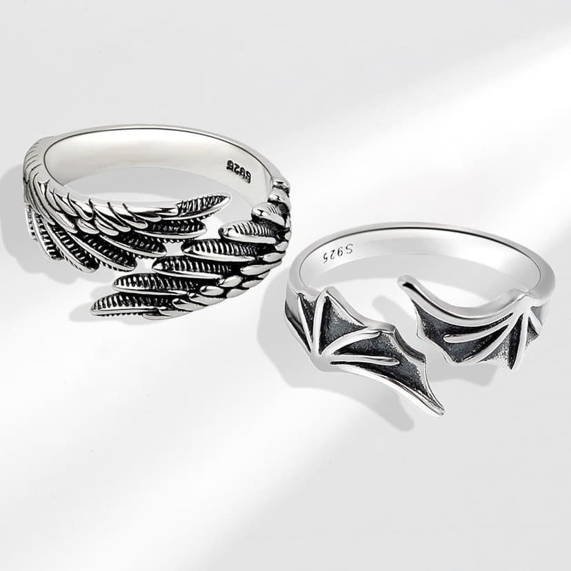 Cross-border Hot Angel and Devil Wings Couple Ring Europe and America Cross-border Jewelry Personality Opening Retro Ring