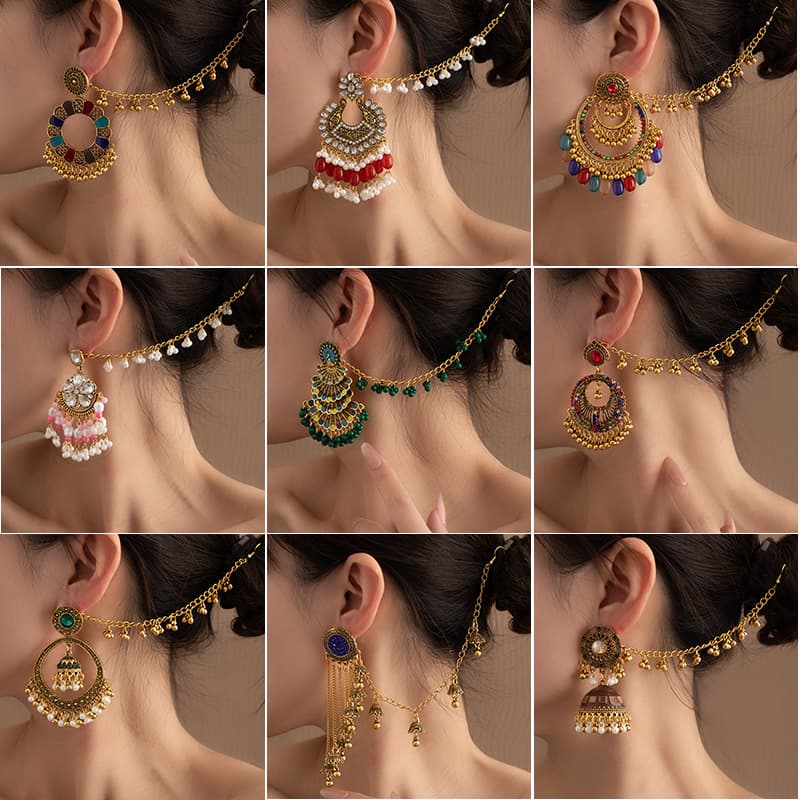 Cross-border Heavy Industry One-style Two-wear Hollow Vintage Distinctive Earrings Women's Exaggerated Bohemian Beaded Tassel Earrings