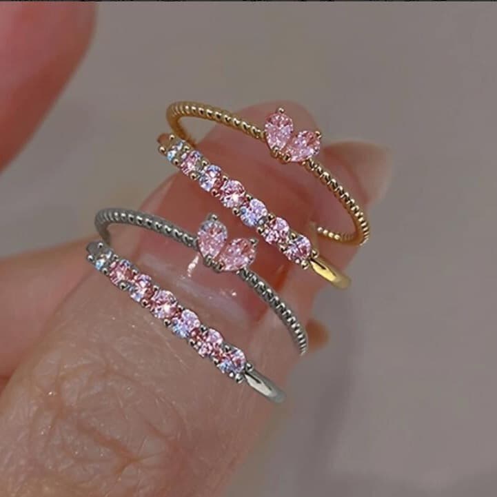 Cross-Border New Style Simple Live Diamond Ring Set Light Luxury Niche Art Personalized Diamond Love Ring Wholesale