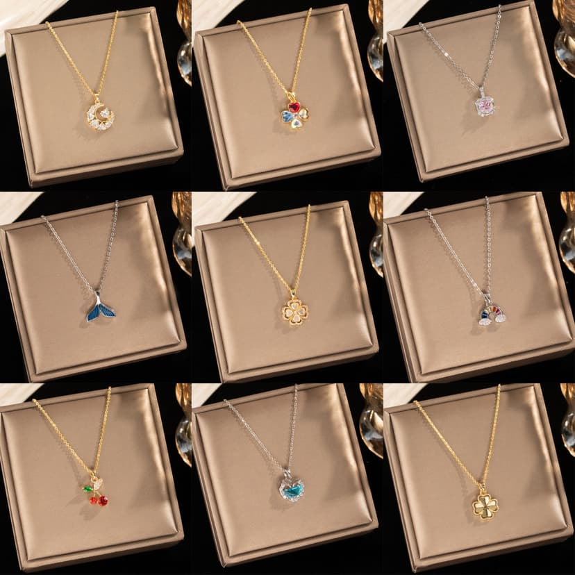 Korean Style Light Luxury High-Quality Titanium Steel Necklace for Women with Zircon Inlaid with Diamonds, Versatile Internet Celebrity Clavicle Chain, Small Fresh Jewelry