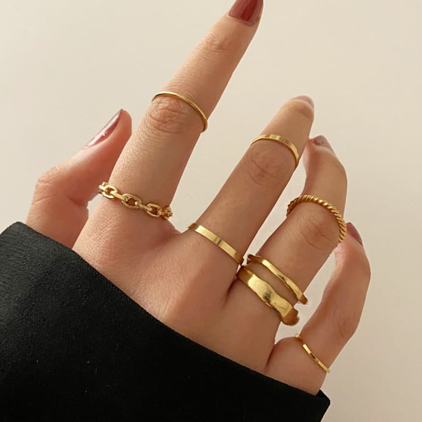 European and American Cross-Border New Joint Ring Women's Creative Simple Ins Style Ring Combination Set 7-Piece Hand Jewelry Wholesale
