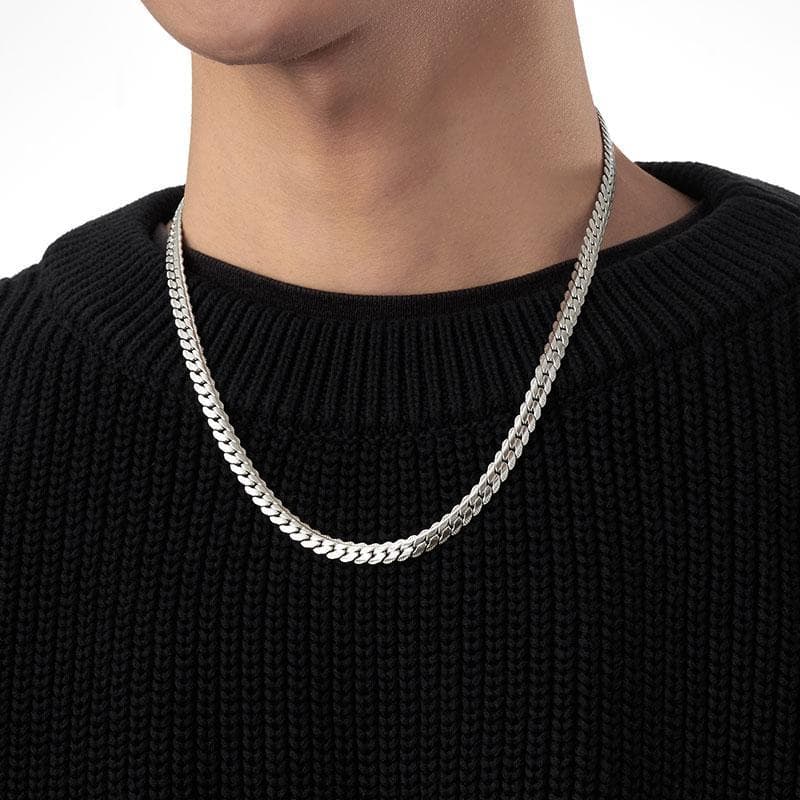 Titanium Steel Cuban Chain Necklace Men's Trendy Encrypted Embossed NK Chain Titanium Steel Chain European and American Hip Hop Hiphop Accessories