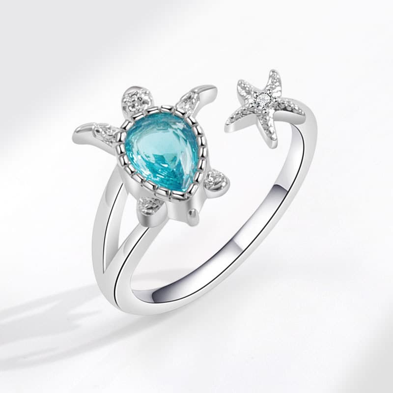 wish new European and American ring female animal sapphire sea turtle starfish Women's Open zircon ring jewelry
