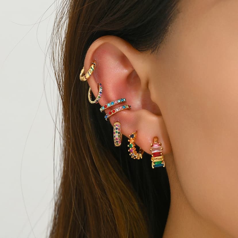 2024 New Copper Plated Real Gold Earrings Women's Niche Design Sense with Color Diamond Women's Elegant Ear Studs Light Luxury Earrings