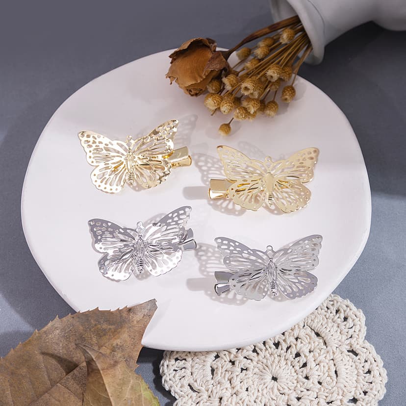 Korean Style Simple Personalized Butterfly Hairpin One-Word Clip Stereo Retro Cut Out Design Elegant Hair Accessories Wholesale for Women