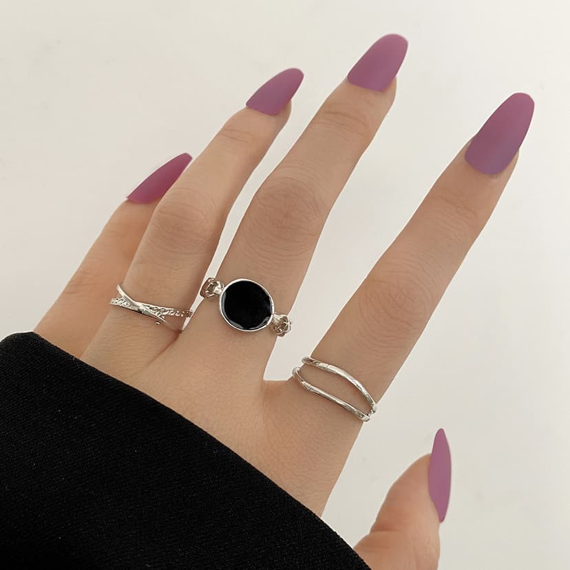 Cross-Border New Fashion Design Geometric Open Ring Women's 3-Piece Set Internet Celebrity Elegant Ring High-End Index Finger Ring