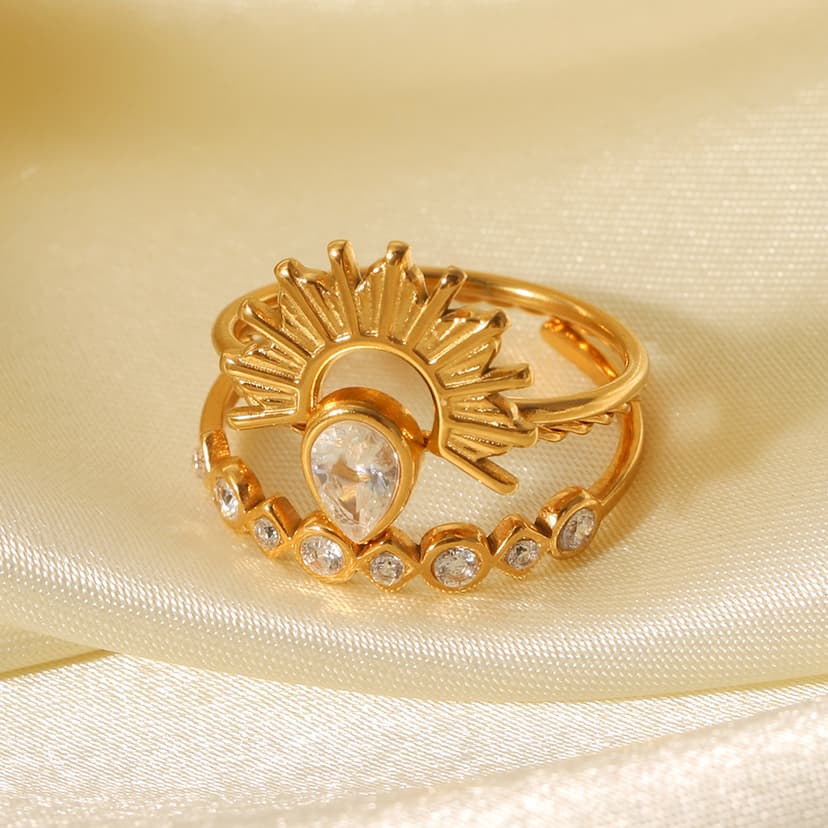 European and American Ins Style Stainless Steel Ring Women's High-End 18K Gold Ring Stacked Zircon Ring Titanium Steel Hand Jewelry Cross-Border