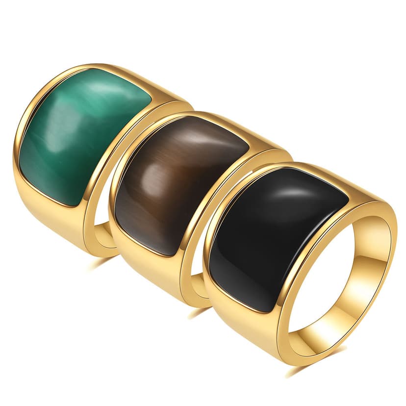 European and American Cross-Border New Creative Versatile Stainless Steel 16mm Cat's Eye Stone Adjustable Ring Tail Ring Stainless Steel Ring Wholesale for Men