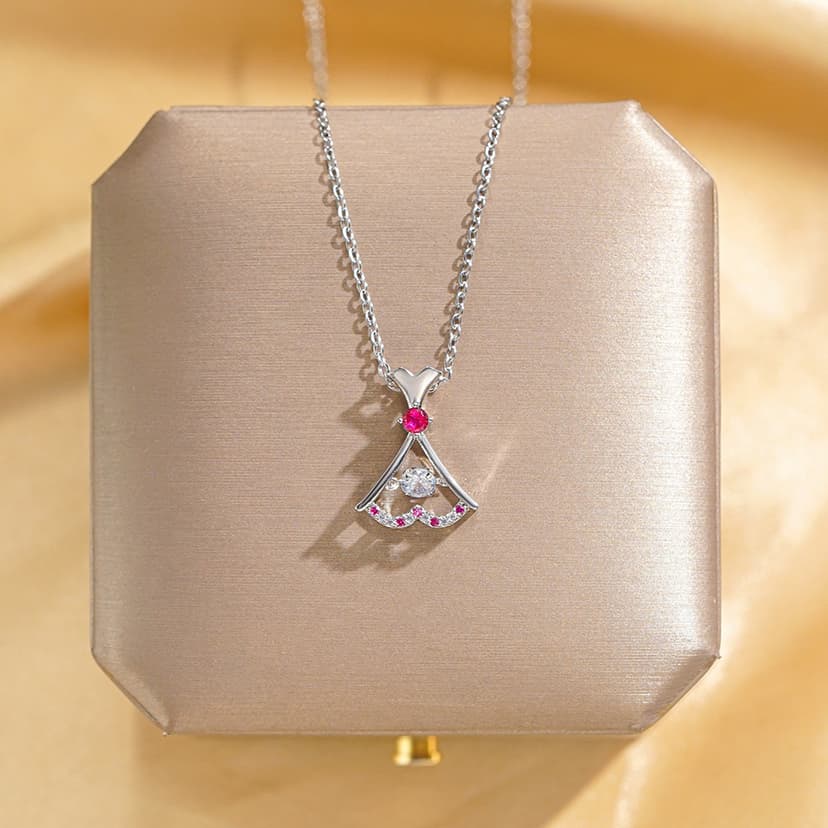 Japanese and Korean-style Niche Design Rose Red Zircon Small Skirt Pendant Titanium Steel Necklace Women's Simple silver Smart Clavicle Chain