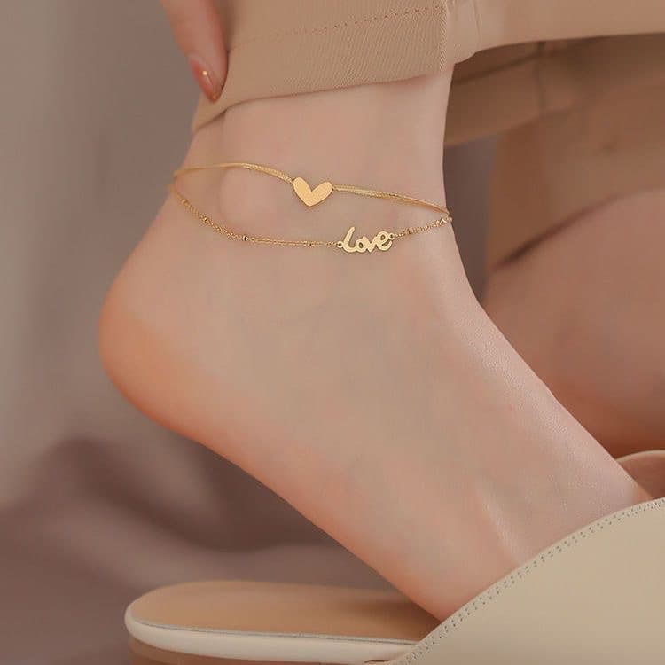 2023 New Fashion Double-sided Titanium Steel Double-layer Love Anklet Women's Fashion 18K Gold Plating All-match Simple Foot Ornaments