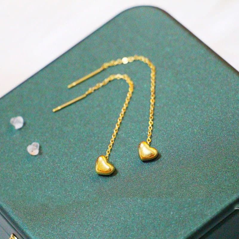 Love Heart 18K Golden Titanium Steel Ear Line Women's Elegant Long Elegant Earrings Trendy Face Skinny Ear Chain