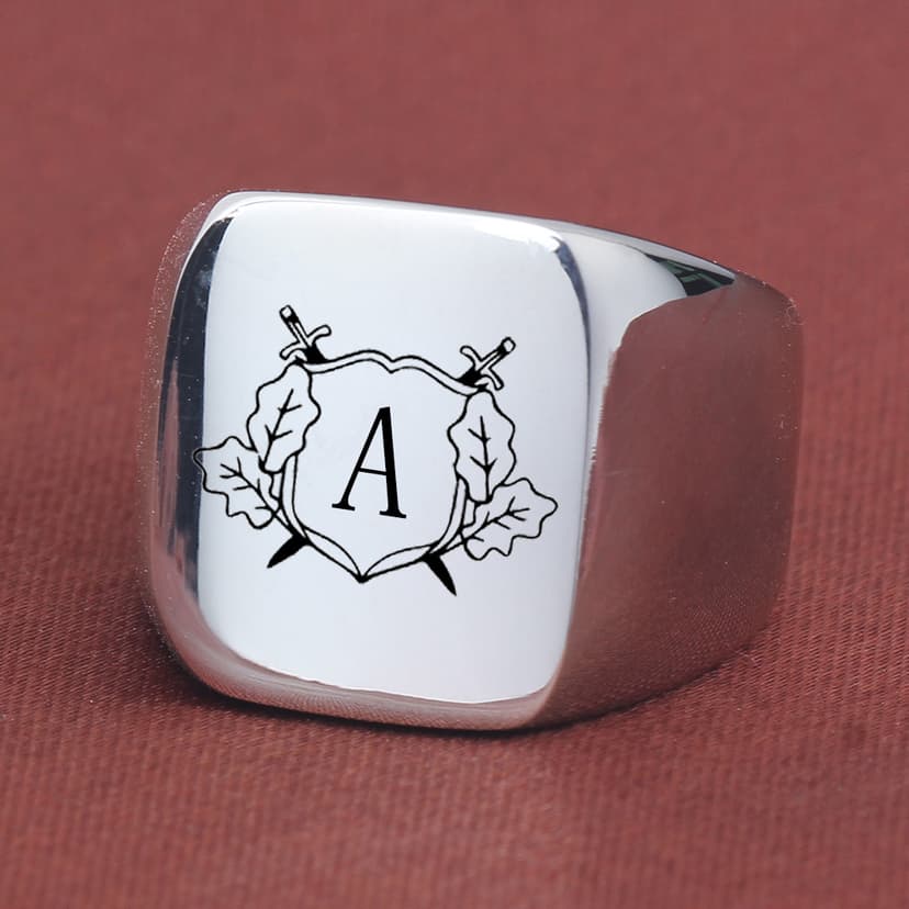 European and American Cross-Border Fashion 18mm Square Smooth Laser-Engraved 26 Double-Sword English Letter Rings Wholesale