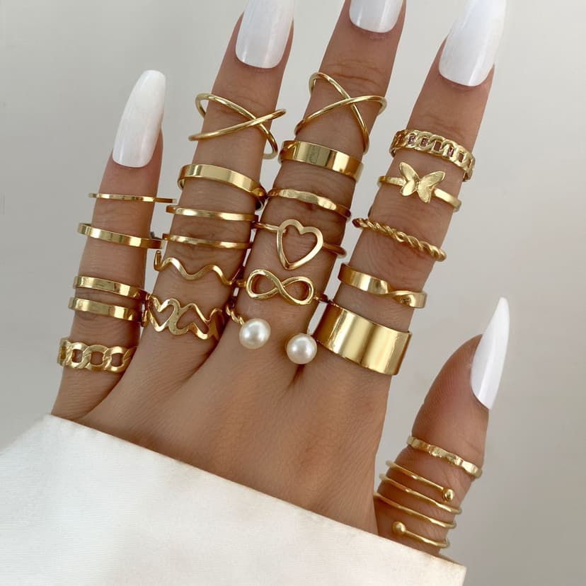 Cross-Border New Butterfly Ring Open Multi-Joint Ring 22-Piece Set Cut Out Heart Ring Female Design Niche