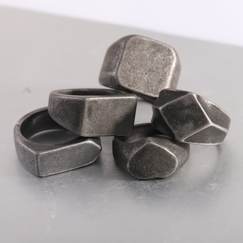 European and American Cross-Border Hot-Selling Simple and Stylish Rectangular Rhombus Heart Retro Distressed Stainless Steel Ring Series