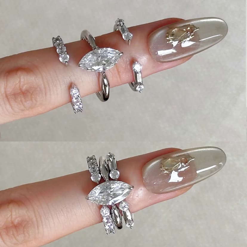 Little red book blogger with minimalist three-in-one stack ring bright super flash horse eye zircon open female ring