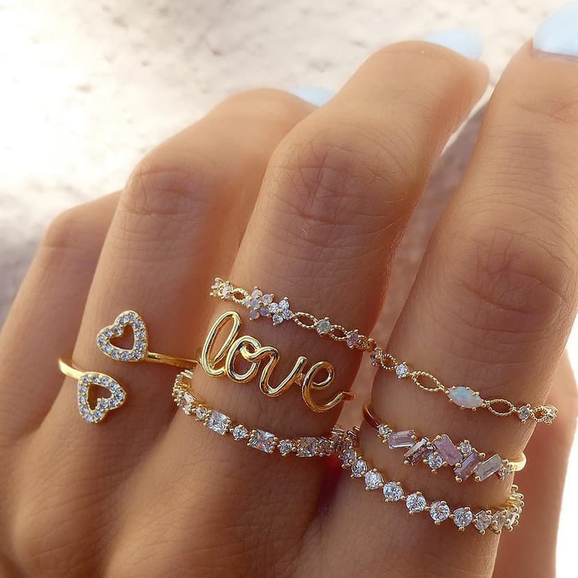 European and American Cross-Border New Combination Joint Ring Creative Fashion Heart Love Point Diamond Seven-Piece Ring Set Wholesale