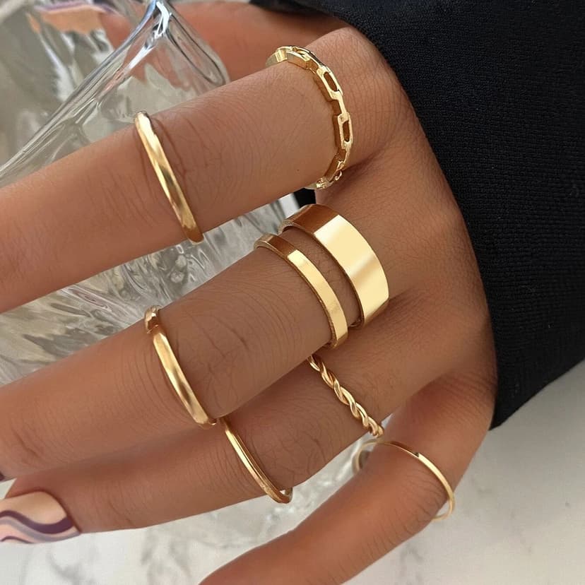 Cross-Border New Ins European and American Personalized Joint Ring Creative Simple Retro Ring Combination Set 7-Piece Hand Jewelry Set