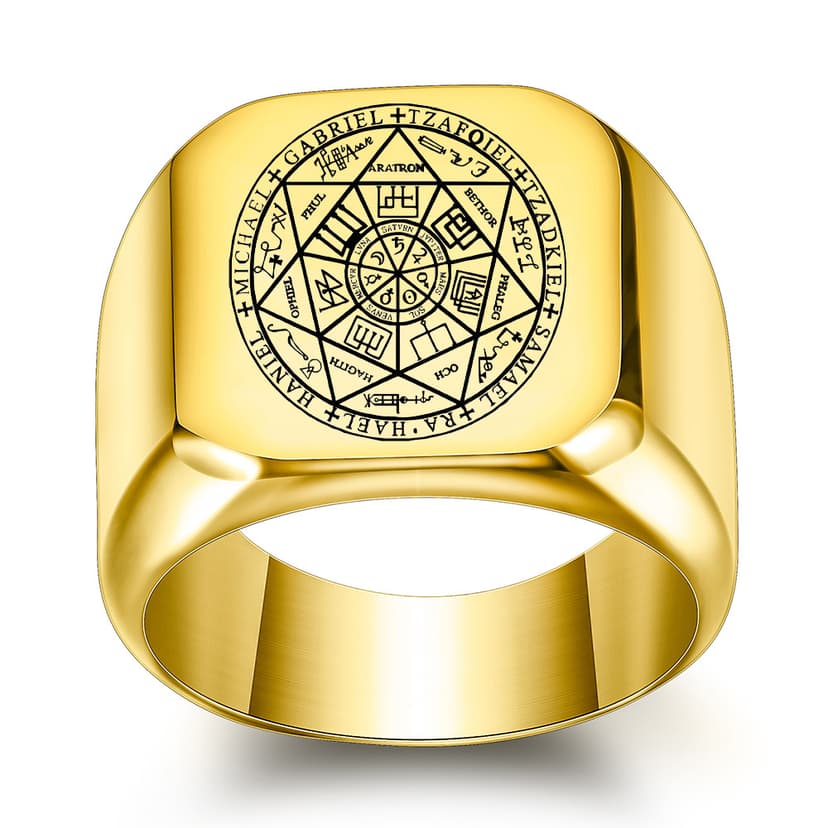 European and American Cross-Border Creative Smooth Surface Square 18mm Laser-Engraved Seven-Pointed Star Stainless Steel Ring Vintage Wholesale for Men