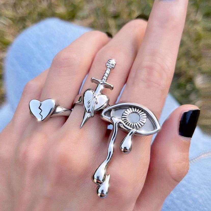 European and American Cross-Border New Heart Eye Ring Women's Design Niche Joint Ring Set 3-Piece Ring Jewelry