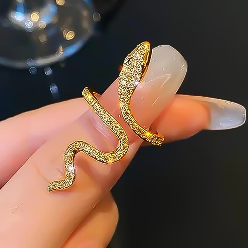 Cross-Border New Light Luxury Diamond-Studded Trendy Temperament Women's Snake Ring Versatile Personality Fashion Snake-Shaped Ring Jewelry Wholesale