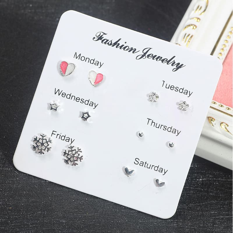 Korean version of hot sale steel pin earrings suit new creative design geometric love pearl earrings suit wholesale