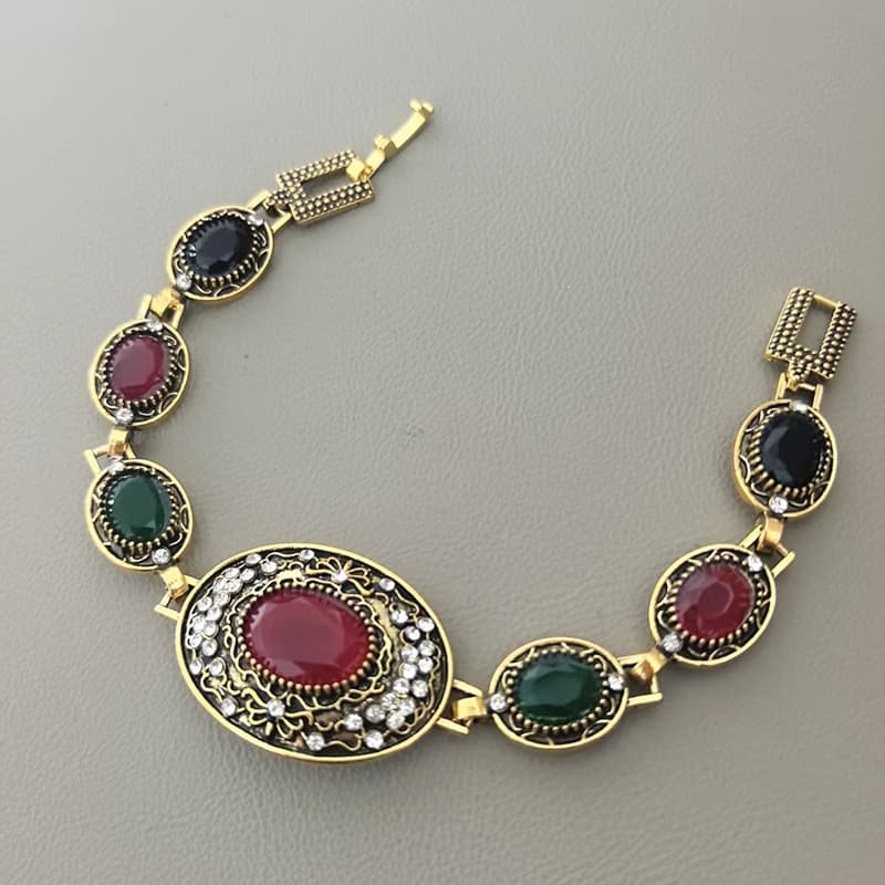 European and American Cross-Border Jewelry Retro Bohemian Style Gemstone Women's Fashion Retro Antique Gold Women's Bracelet Wholesale