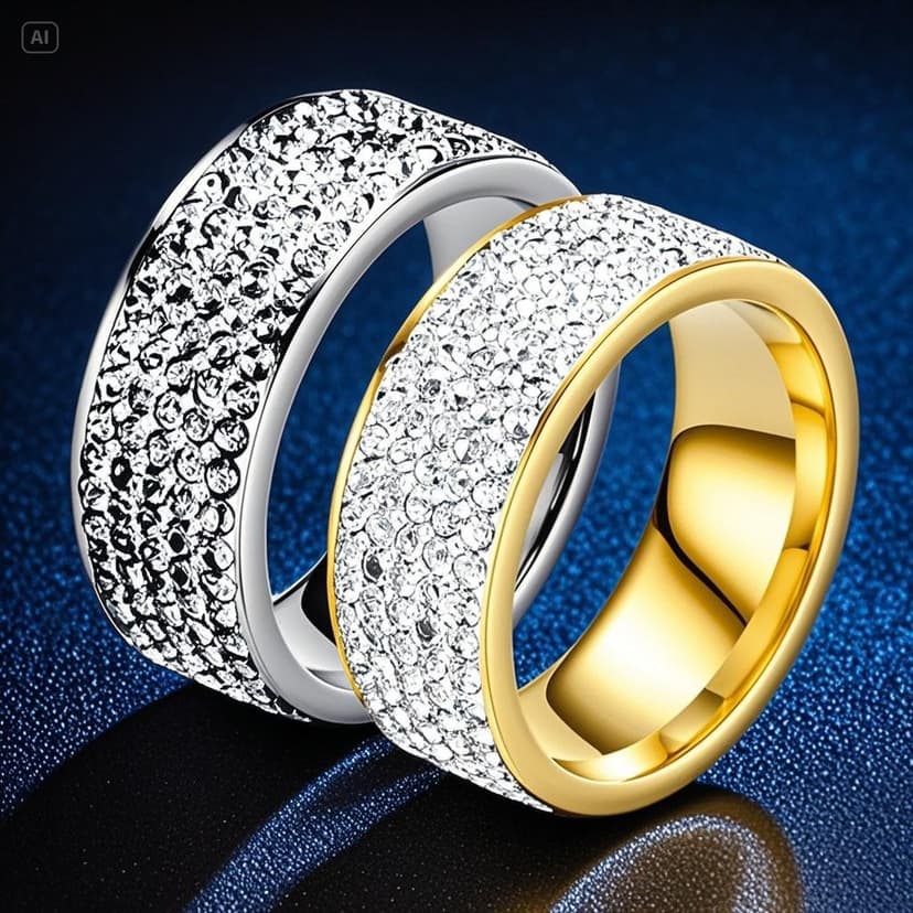 Cross-border fashion jewelry 5 rows of diamond men's ring 8mm wide face does not fade stainless steel lovers ring wholesale