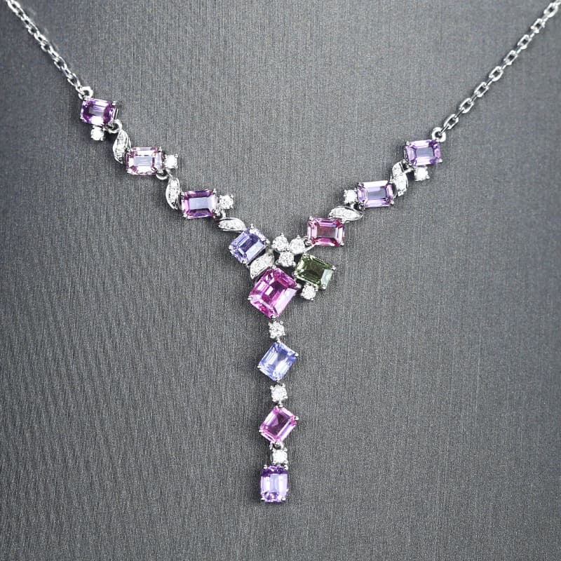 Light Luxury High-end Sense Simulation Papalacha Sapphire Color Treasure Necklace Lavender Purple Pink Diamond Tourmaline Set Chain for Women