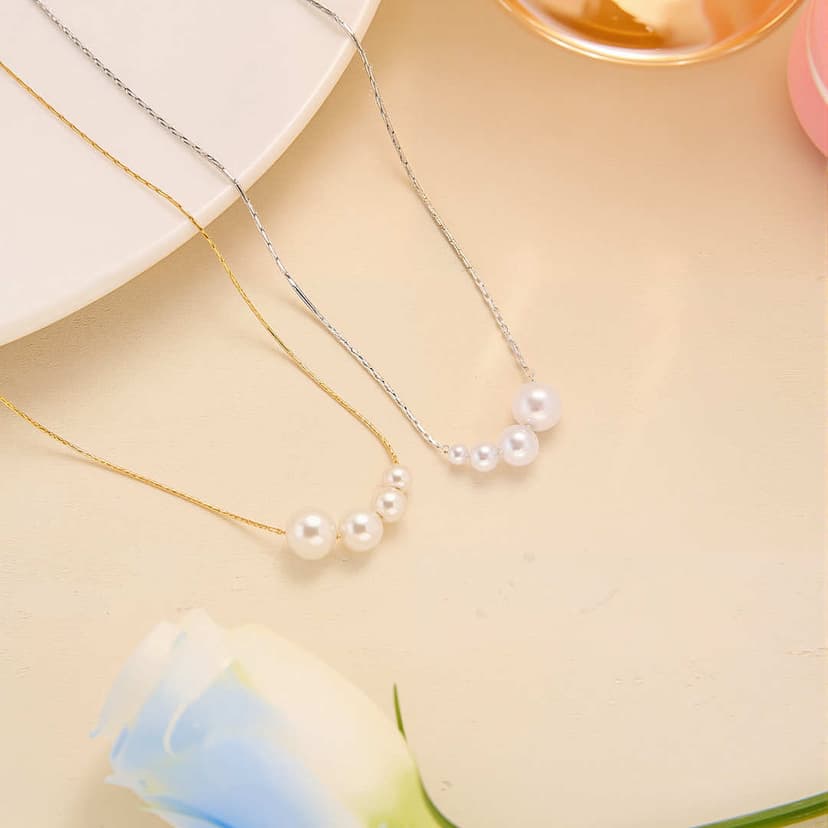 Little Red Book Shijia Same Style Pearl Necklace Women Simple Joker Four Pearl Design Sense Clavicle Chain Necklace Chain Wholesale