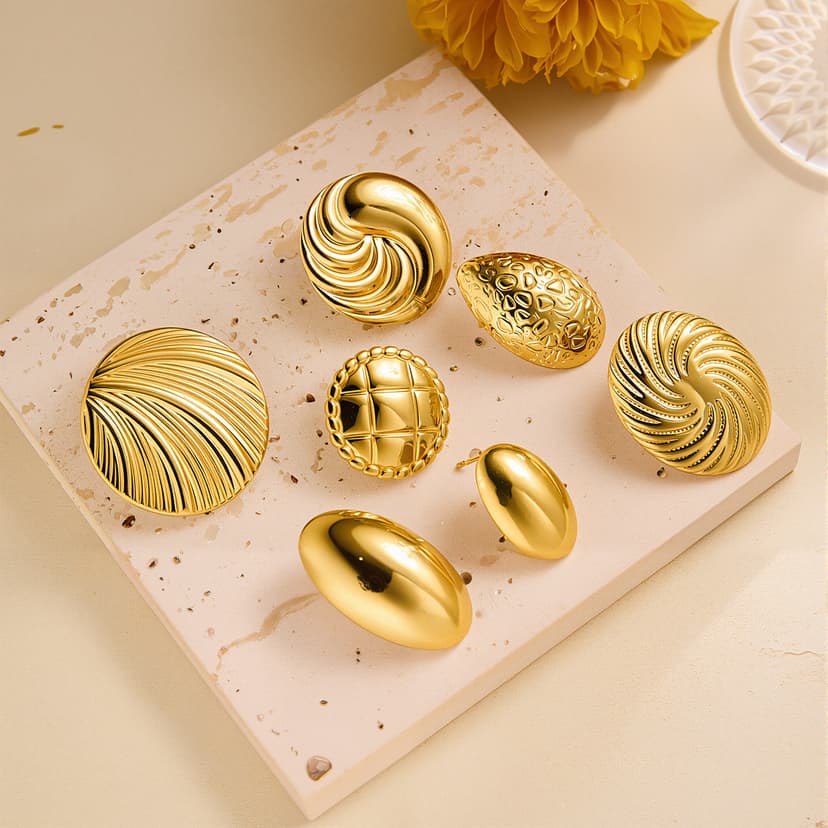 Fashionable New High-End Geometric Round Water Drop Titanium Steel Earrings for Women Light Luxury Retro Oval Pattern Oil Pressure Earrings