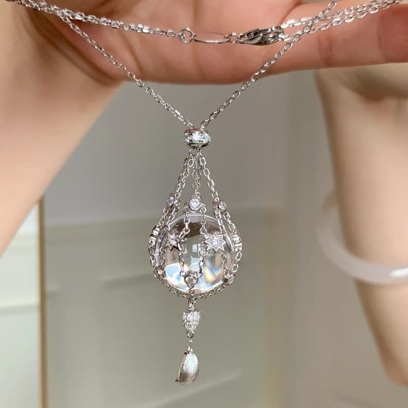Trendy White Crystal Starburst Mesh Pendant Stretch Necklace Accessory Niche Design High-End Versatile for Women