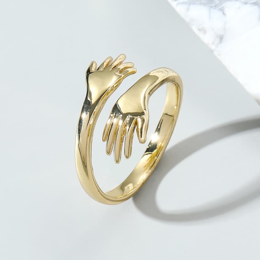 European and American Cross-Border Personalized Embrace Glossy Ring Women's Retro Fashion Niche Design Open Ring Index Finger Ring Wholesale