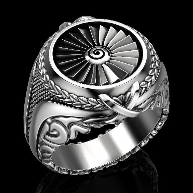 Zhenrong wish creative heavy metal turbine ring European and American punk style men's retro silver ring