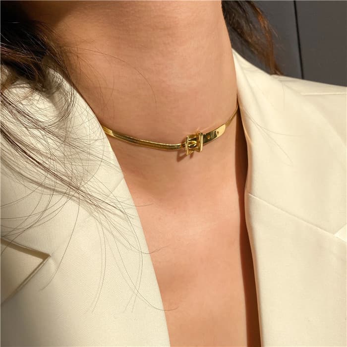 European and American simple fashion personality niche design snake bone chain titanium steel belt buckle neck chain choker necklace women sweet cool