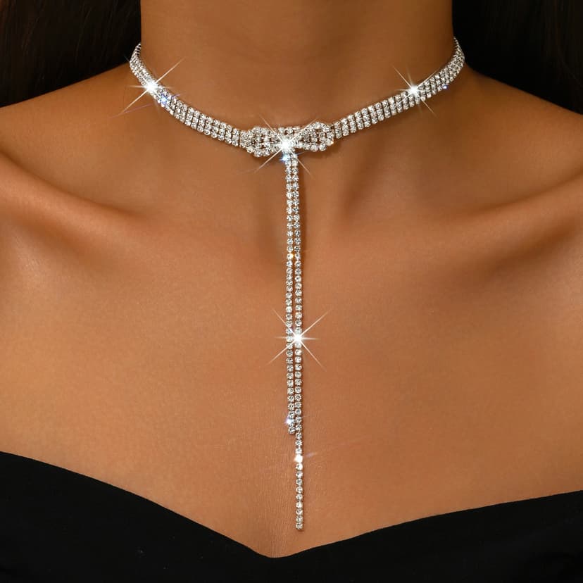 Korean New Fashion Sweet Bow Tassel Eco-Friendly Necklace Super Shiny High-End Multi-Layer Claw Chain Collarbone Chain for Women