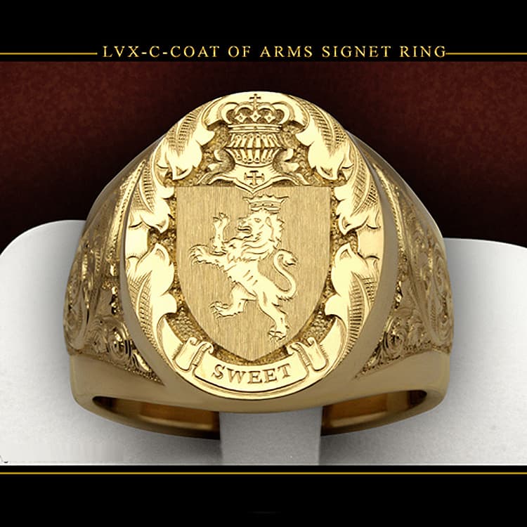 Zhen Rong wish Explosions Crown Lion Shield Badge Ring Europe and America Plated 18k Gold Royal Seal Male Ring