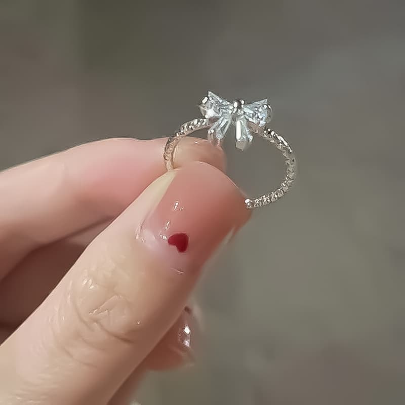 Cross-Border Sweet and Cute Bow Opening Adjustable Ring Women's Niche Simple Index Finger Ring Ring Bracelet Wholesale