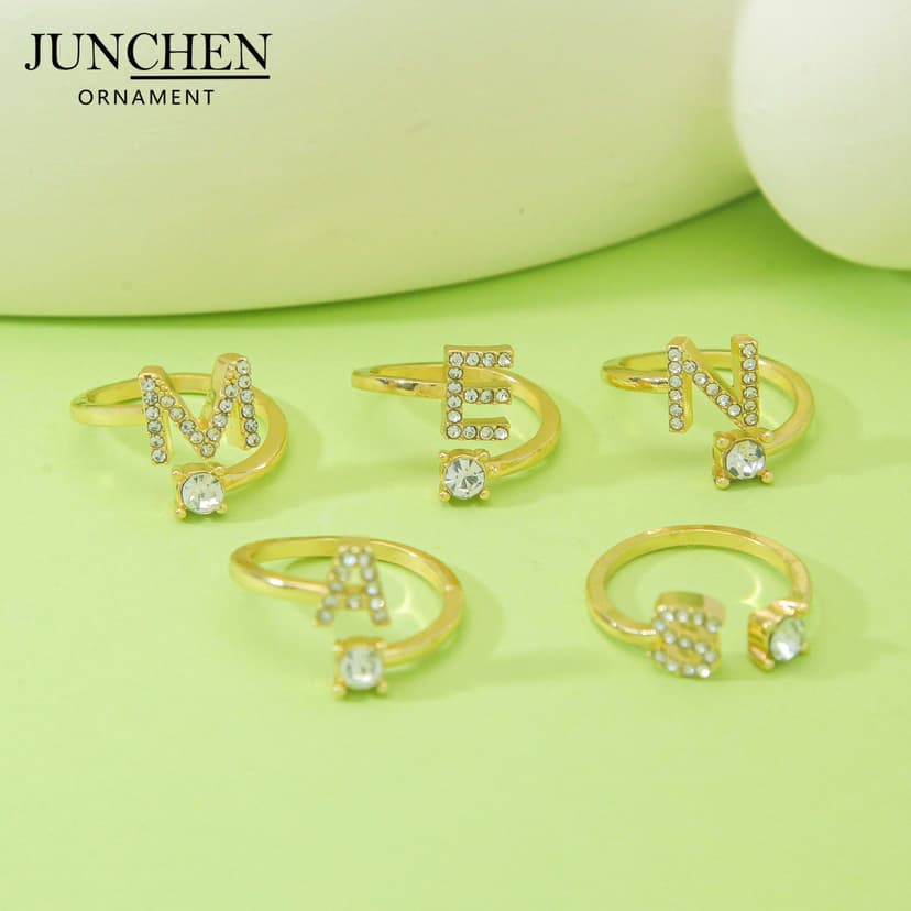 2025 New European and American Letter Rings for Women, Fashionable and Versatile, Diamond-Encrusted Open Ring Accessories Wholesale