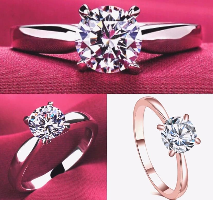 Zhen Rong ebay Hot Selling Classic Women's Four Claw Zircon Ring European and American 14k Rose Gold Plating Engagement Finger Ring