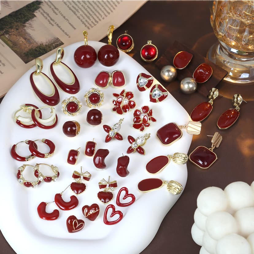 925 Silver Ankola Red Pearl Oil Dropping Earrings Ear Buckle French Retro Autumn and Winter Light Luxury Design Love Earrings