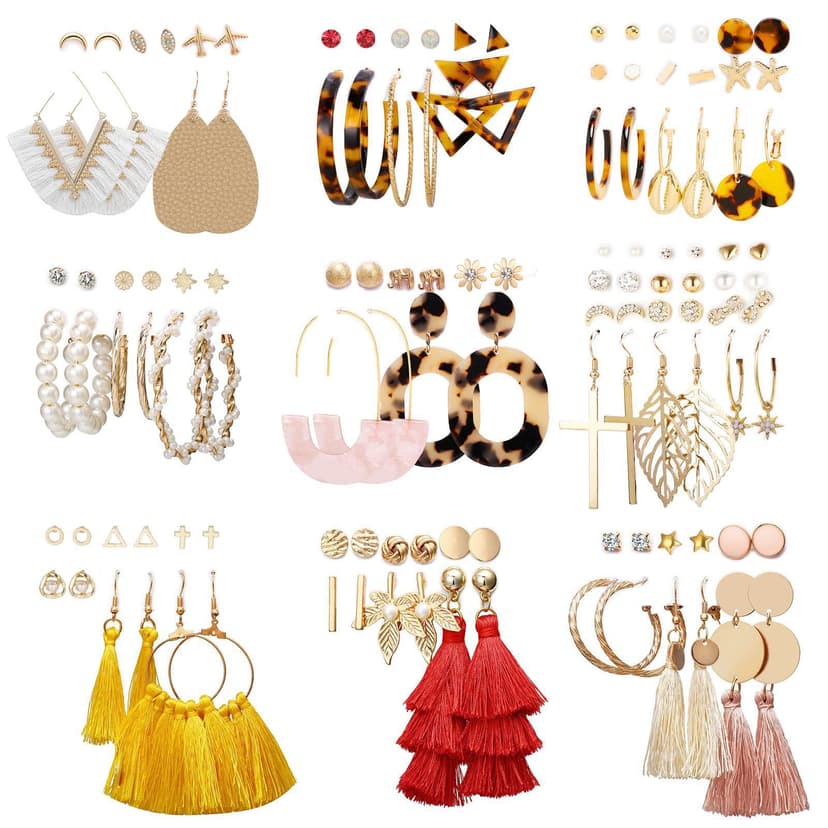 European and American Cross-Border Pearl Earrings Amazon Creative New Tassel Earrings Set Women's Bohemian Flower Earrings