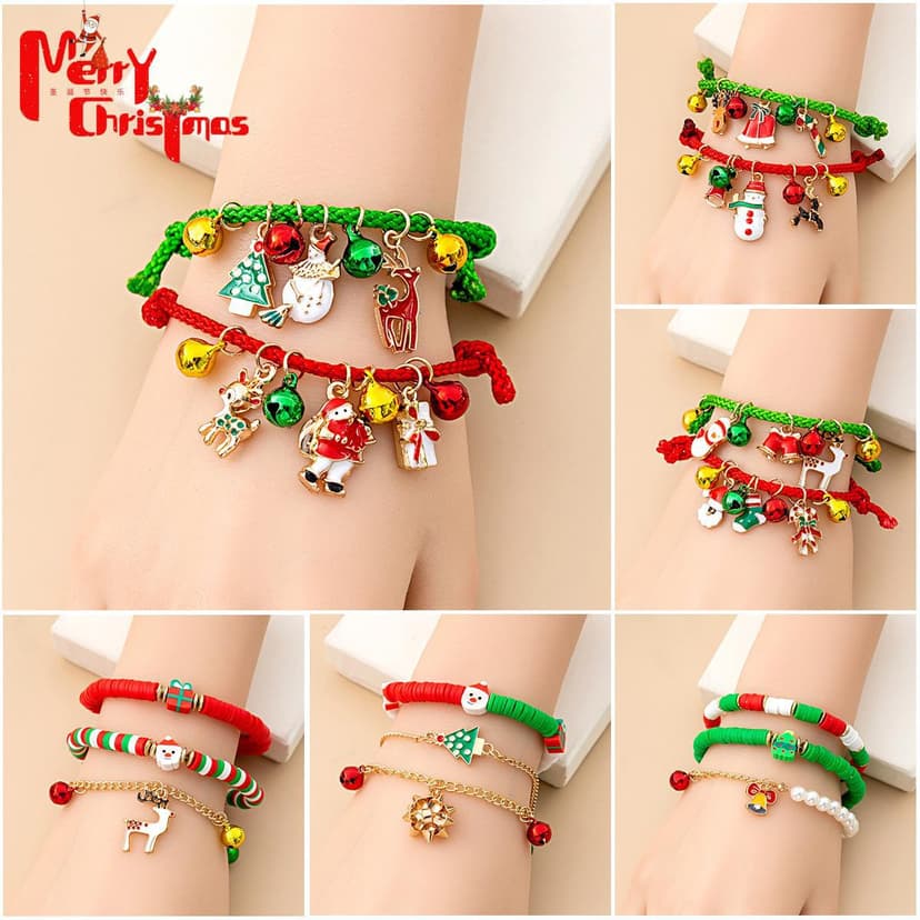 European and American Cross-border Christmas Elk Bell Bracelet Cartoon Oil Drops Adjustable Santa Claus Candy Cane Bracelet for Women