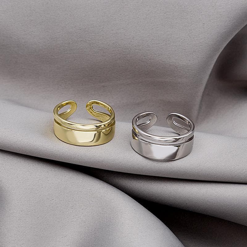 Korean style ins cold style double-layer open ring female European and American hollow irregular line ring index ring wholesale