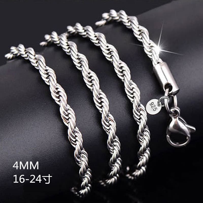 Europe and the United States hot Korean fashion exquisite fashion factory direct 4MM twisted rope necklace copper plated silver factory wholesale