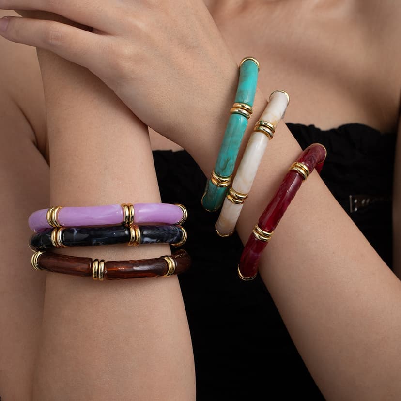 European and American Retro Style New Color Matching Acrylic Bracelet Cross-Border Personality Versatile Geometric Simple Design Bracelet for Women